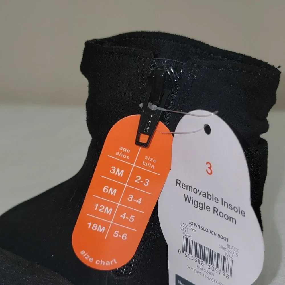 New Wonder Nation Black Side Zip Slouch Baby Girl Shimmer Boots Size 3 (3-6 mo)